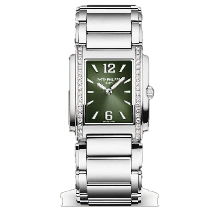 Patek Philippe Twenty~4 (Olive Green, Diamond-Set), reference 4910/1200A-011, at Yousef Watch